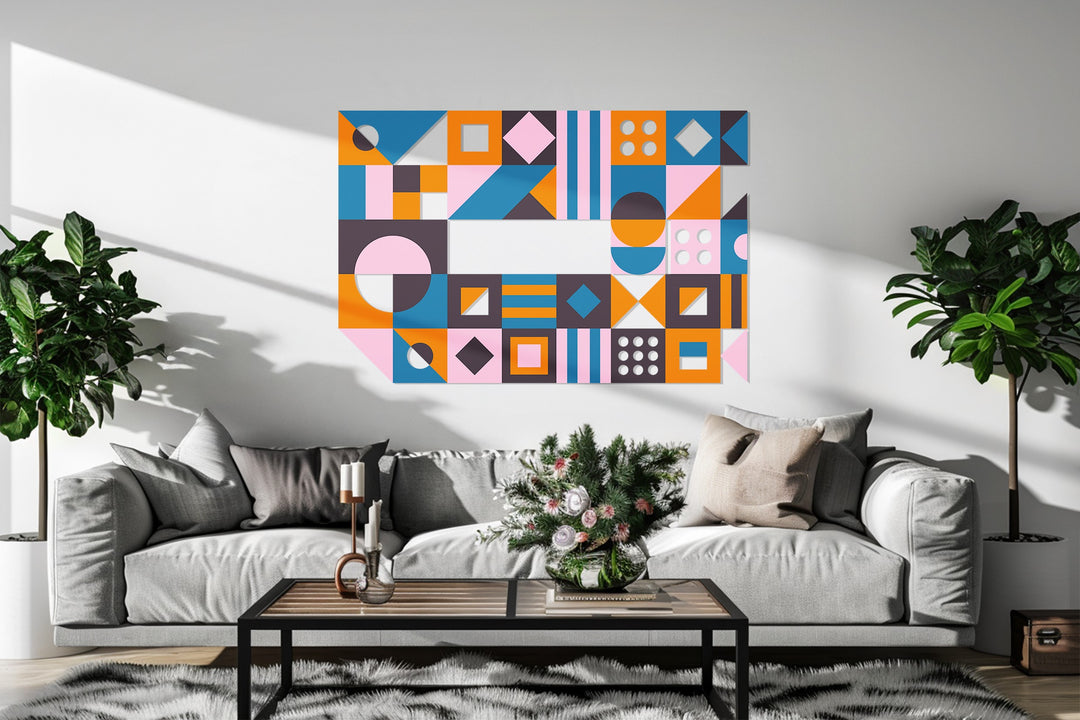 Geometric Shapes Metal Wall Art – Colorful Modern Abstract Home Decor