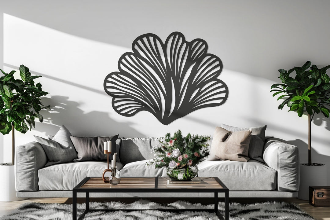 Abstract Leaf Fan Metal Wall Art – Modern Black Botanical Decor