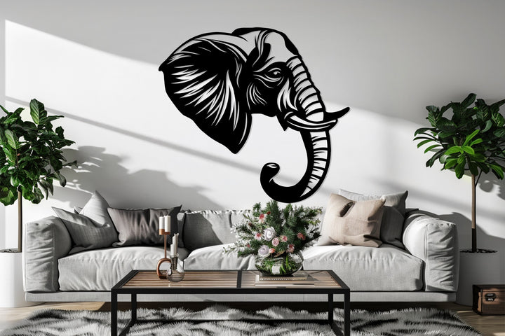 Black metal elephant head wall art – safari-inspired decoration