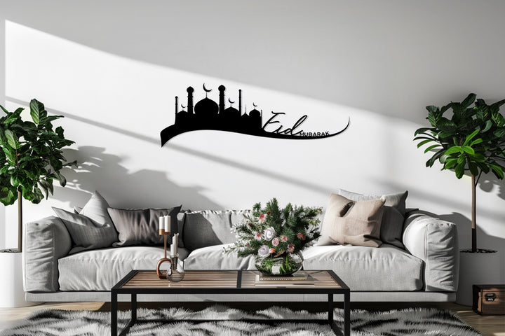 Mosque skyline Eid Mubarak metal wall art