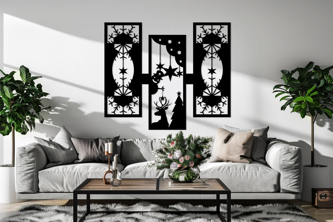 أضواء الرنة - تصميم هندسي لعيد الميلاد فن جداري معدني