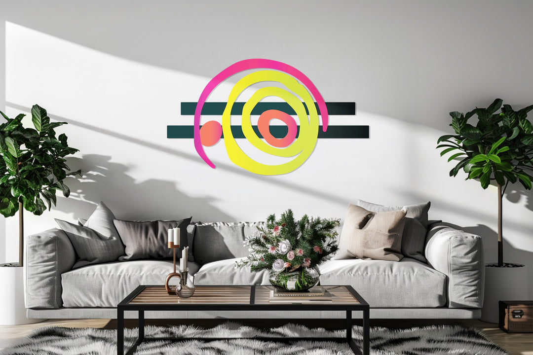 Neon Spiral Metal Wall Art – Modern Abstract Colorful Design