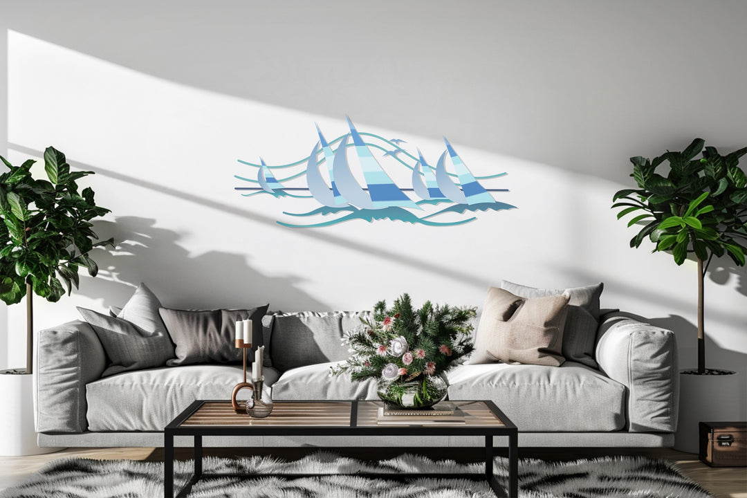 Sailing Harmony Metal Wall Art – Modern Blue Nautical Decor