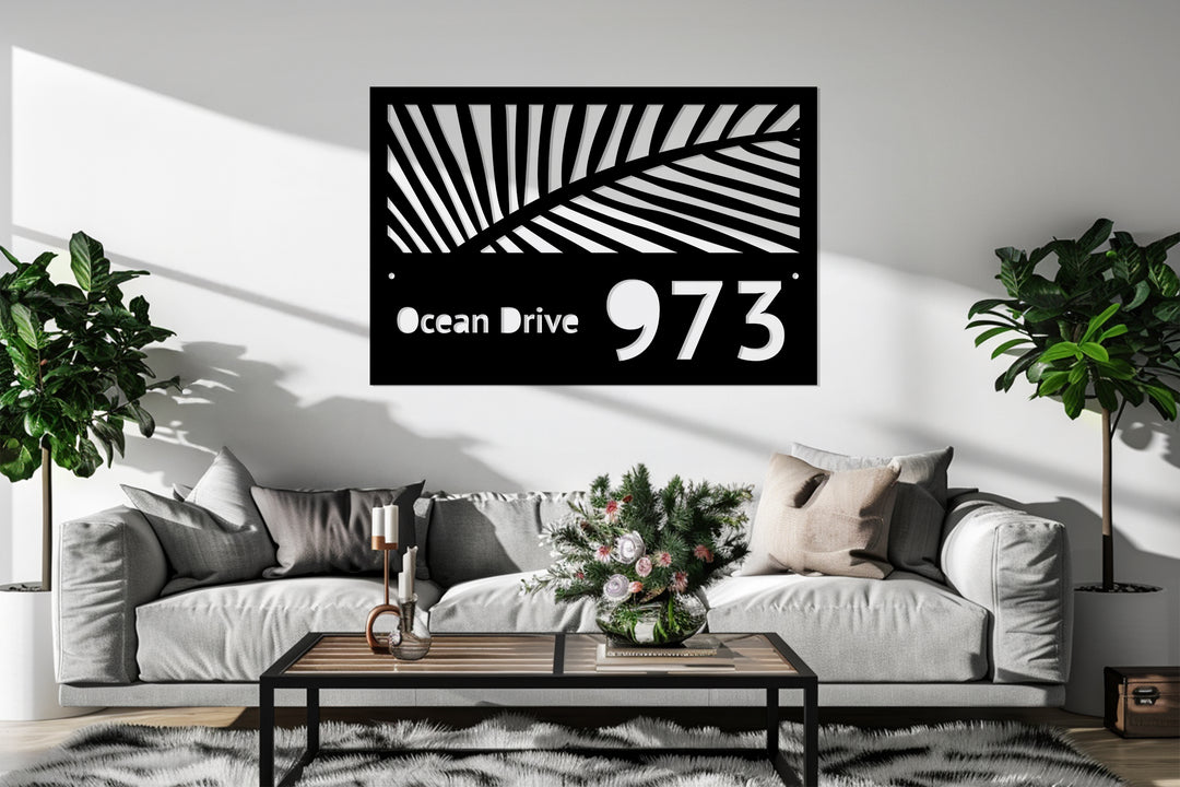 Custom Metal Address Sign – Tropical Palm Leaf House Number Plaque