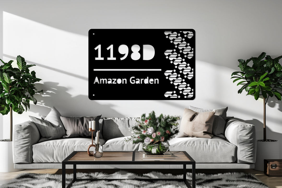 Custom Metal Address Plaque – Modern House Number Sign with Decorative Pattern