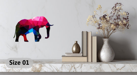 Showing the realistic detail, the colorful elephant metal artwork features a modern geometric animal design that will be perfect for any home decor.