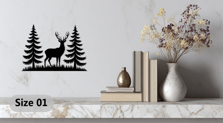 Forest cabin wall décor featuring deer silhouette