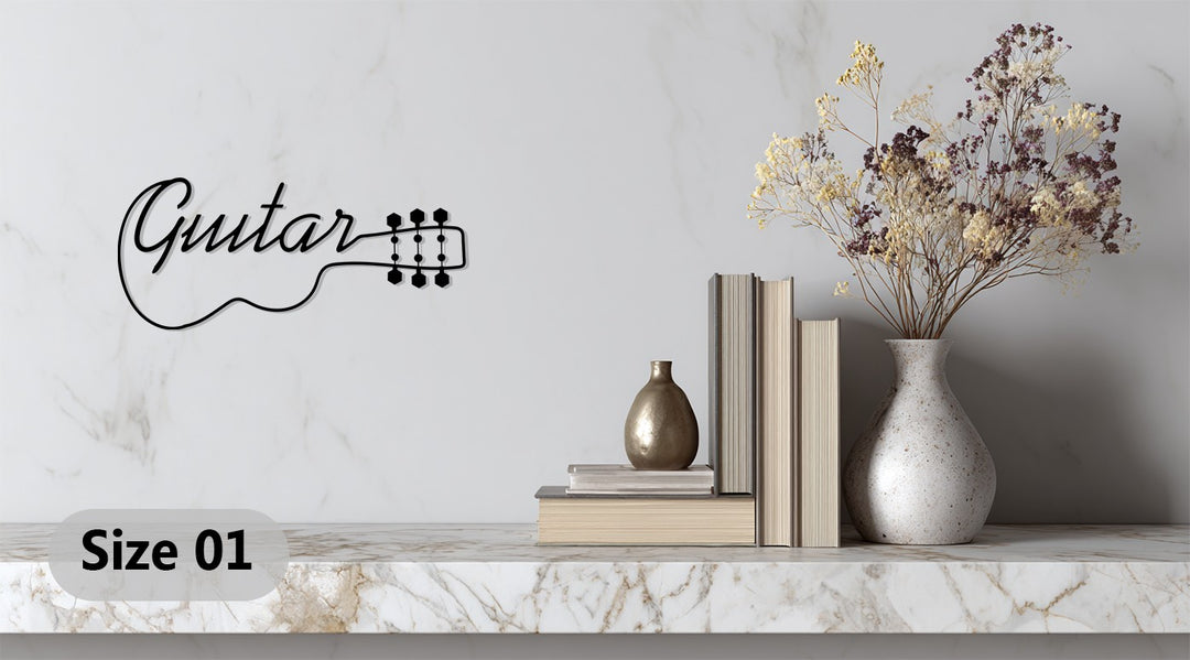 Guitar Word Art Metal Wall Decor – Modern Music-Inspired Design