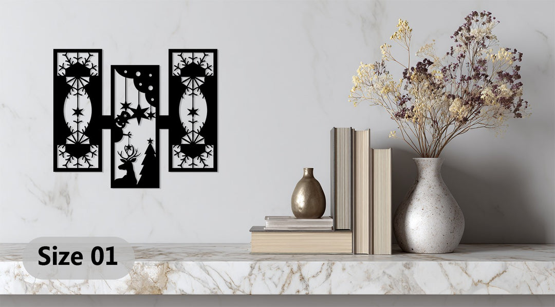 أضواء الرنة - تصميم هندسي لعيد الميلاد فن جداري معدني