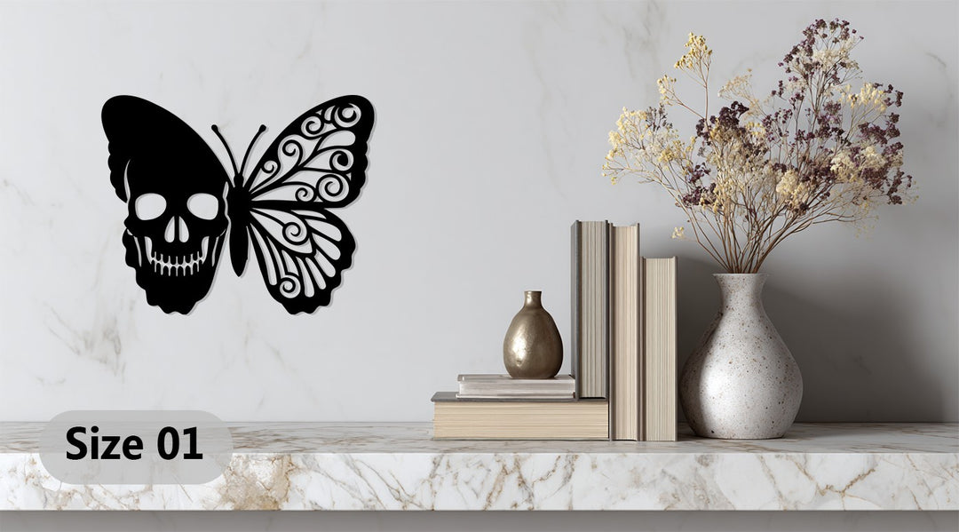 Skull Butterfly Metal Wall Art – Gothic Elegance in Modern Design
