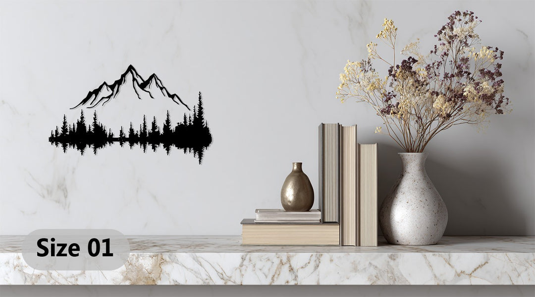 Rustic Mountain Landscape Metal Wall Art – Forest Reflection