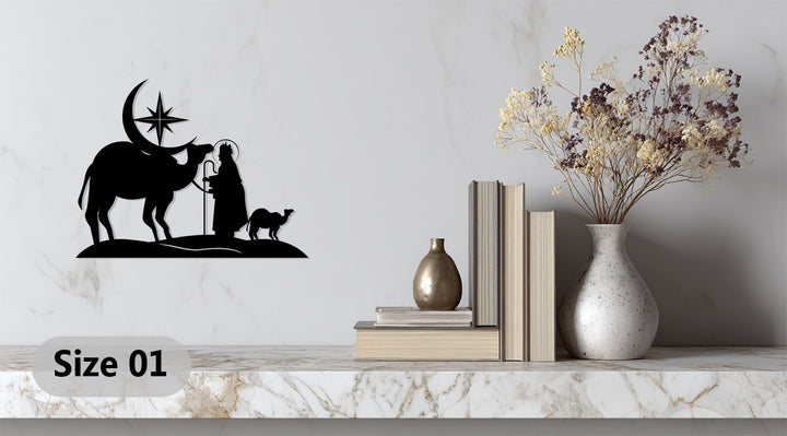 Faith-inspired Nativity silhouette metal artwork for festive interiors