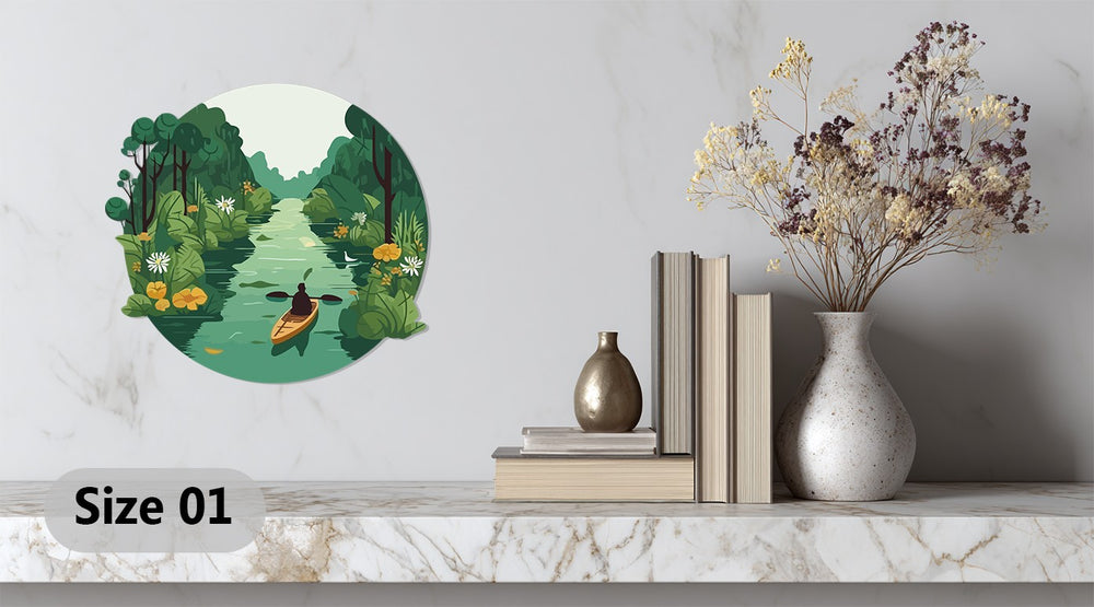 Tranquil nature wall decor with boat and trees