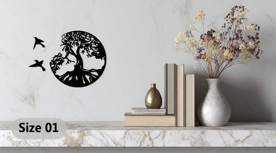 Tree of Life Circle Metal Wall Art – Nature Silhouette Decor