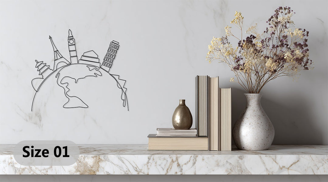 World travel theme metal wall art globe