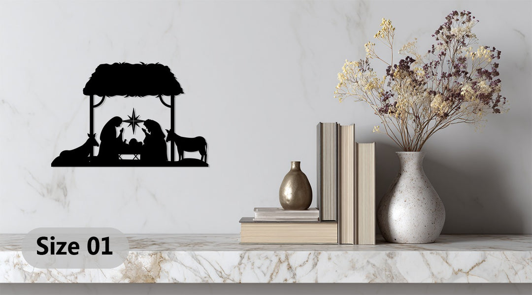 مشهد ميلاد السيد المسيح في ليلة صامتة - عيد الميلاد المجيد للعائلة المقدسة فن جداري معدني