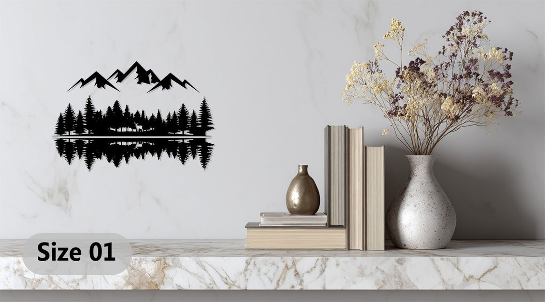 Rustic Mountain Forest Metal Wall Art – Nature Reflection Decor