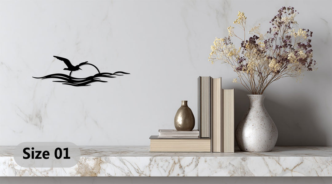 Flying Seagull Sunset Metal Wall Art – Coastal Minimalist Décor