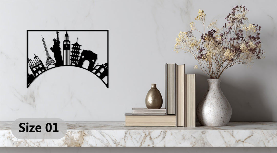Global travel skyline metal decor