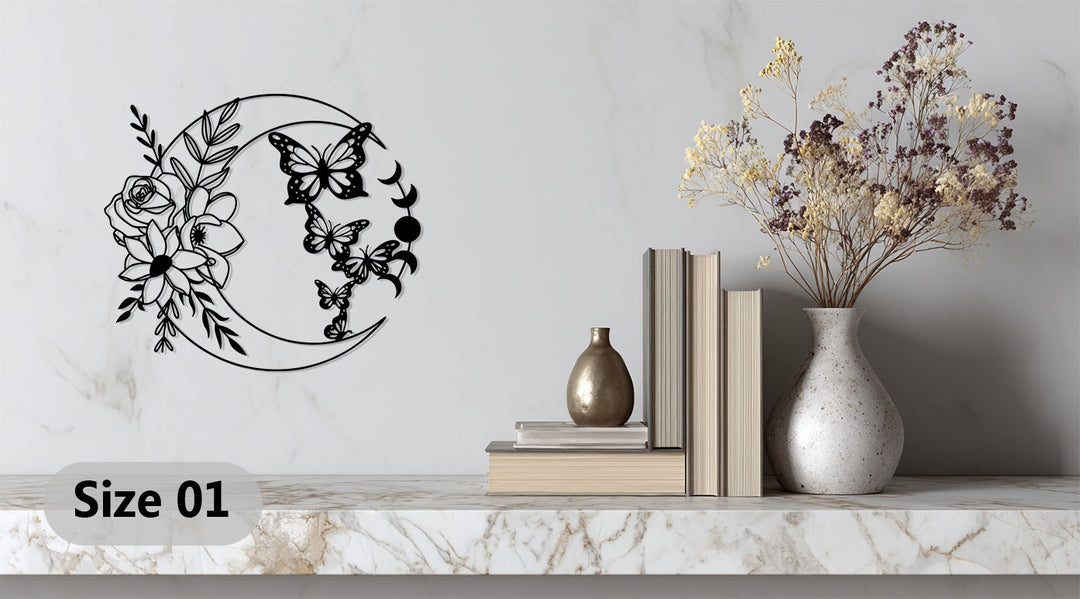 Celestial Harmony – Moon and Butterfly Metal Wall Art