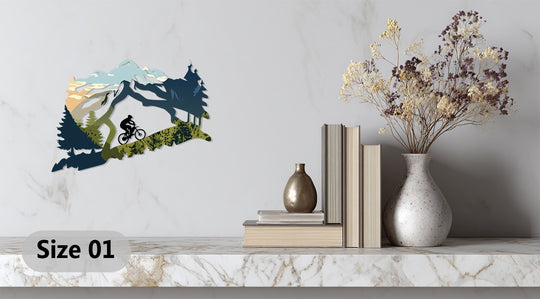 Adventure-themed metal wall art for bikers