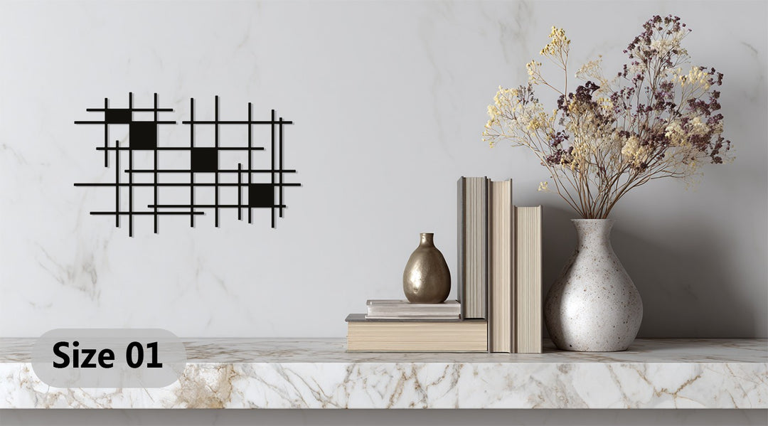 Geometric Grid Wall Art – Modern Metal Wall Decor