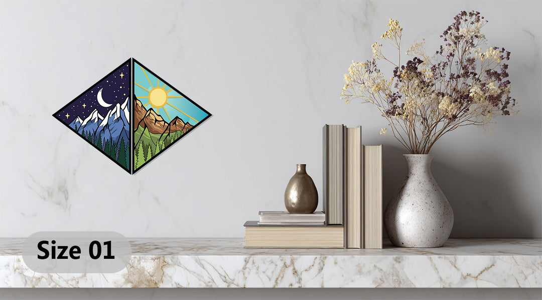 Dual landscape metal wall decor with sun and moon