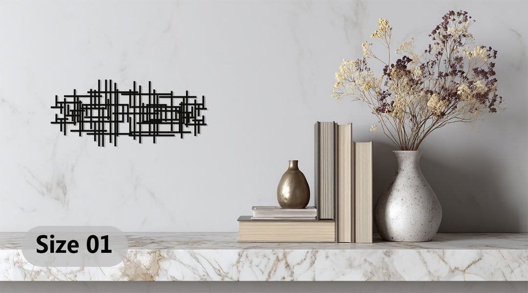 Abstract Geometric Lines Metal Wall Art – Modern Black Wall Decor