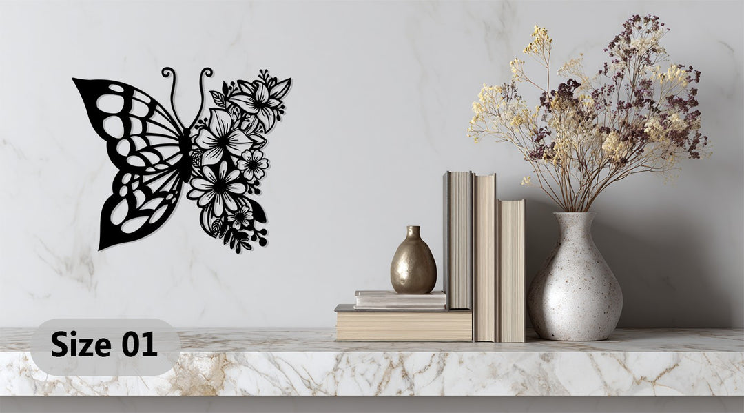 Floral Butterfly Metal Wall Art – Red Nature-Inspired Elegance