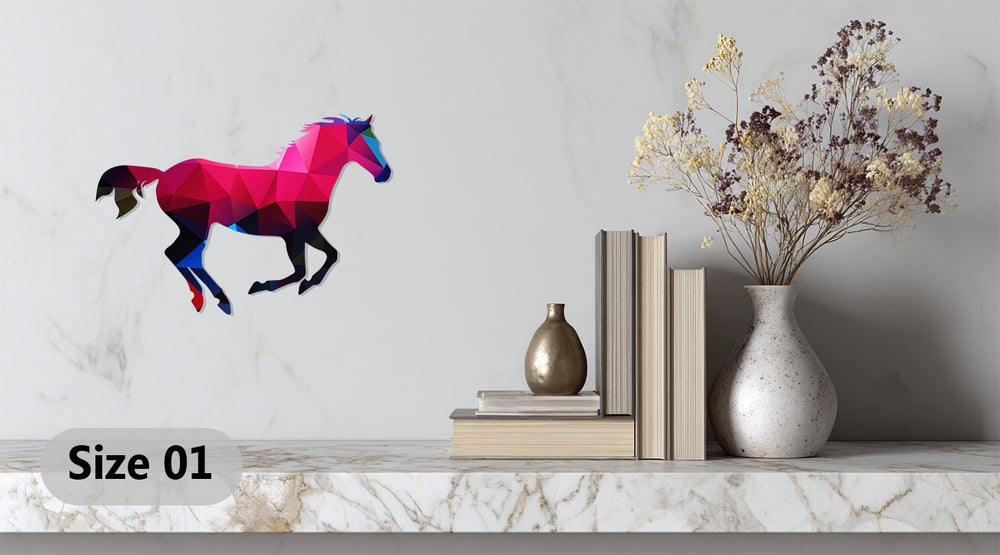 Modern animal wall decor featuring abstract polygon horse artwork