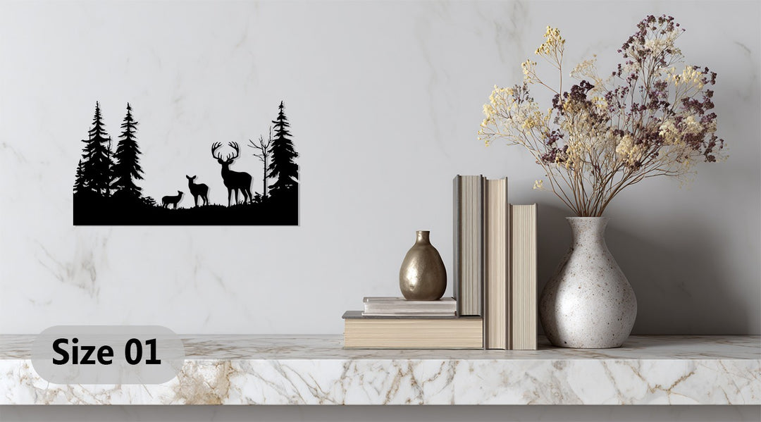 Family of Deer in Forest Metal Wall Art – Rustic Wildlife Decor