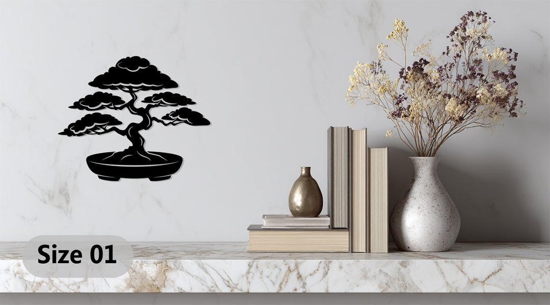 Serene Bonsai Essence – Japanese Tree Metal Wall Art