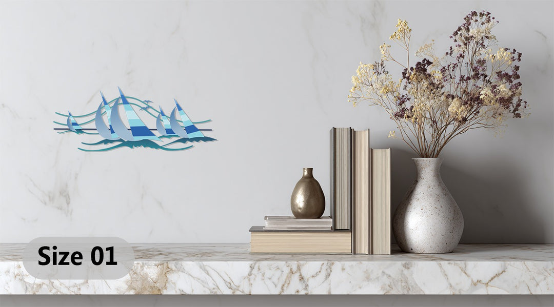 Sailing Harmony Metal Wall Art – Modern Blue Nautical Decor