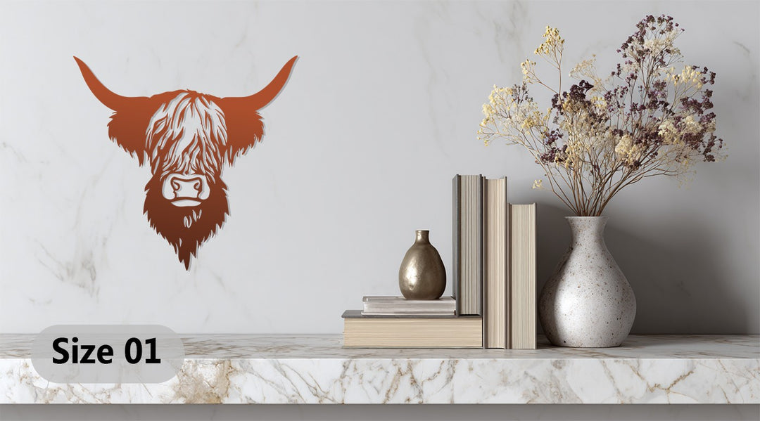 Rustic Highland Cow Metal Wall Art – Farmhouse Animal Silhouette Decor