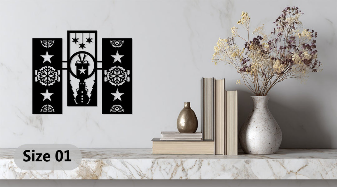 Snowman Gift Star – Christmas Geometric Metal Wall Art