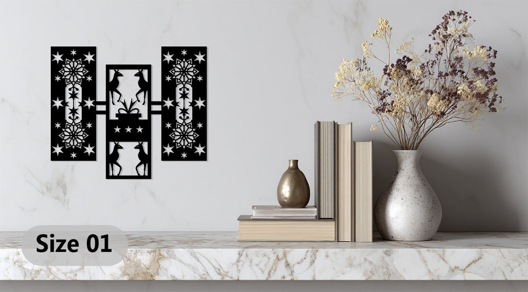 تناغم غزلان الشتاء – أشكال هندسية لعيد الميلاد فن جداري معدني