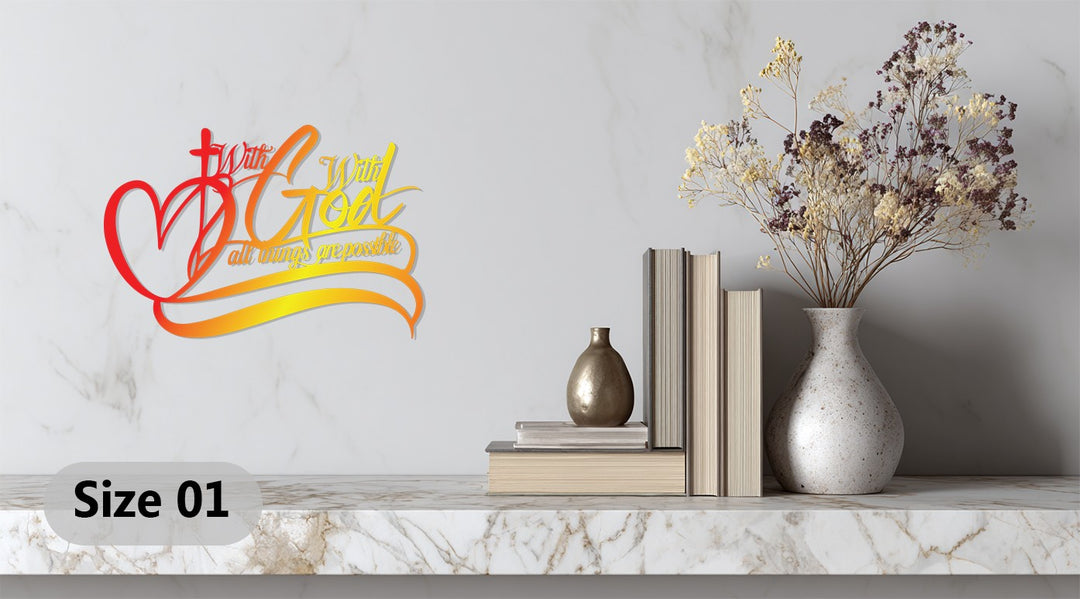 Religious metal wall décor with cross and heart