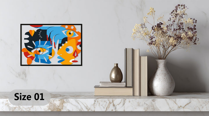 Fragmented cubism-inspired wall sculpture in vivid colors