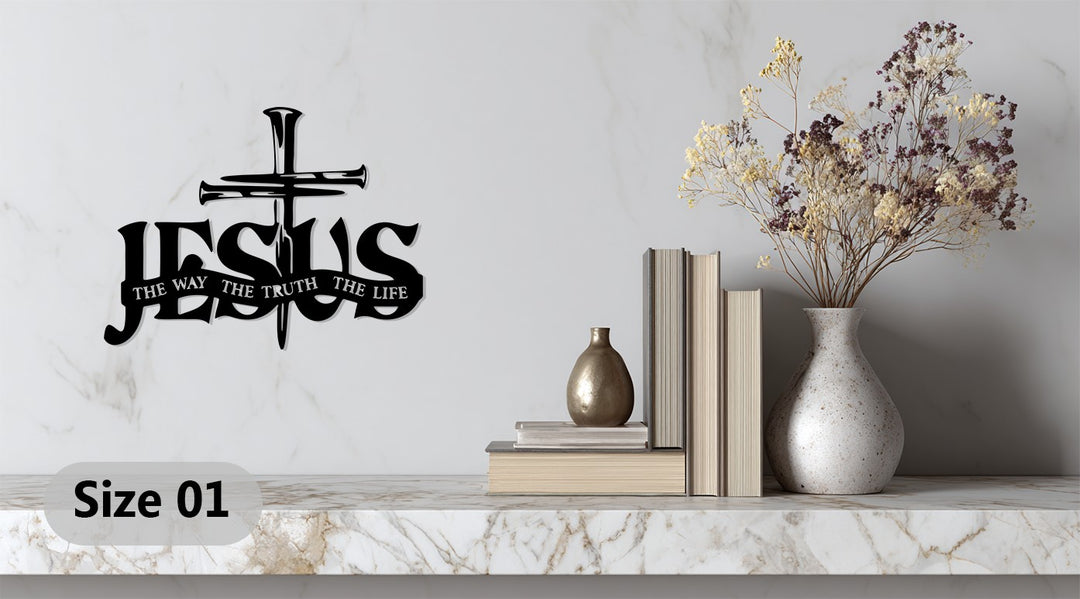 Jesus Cross Metal Wall Art – The Way, The Truth, The Life Christian Decor