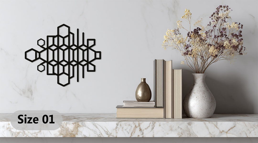 Geometric Hexagon Metal Wall Art – Modern Black Abstract Sculpture