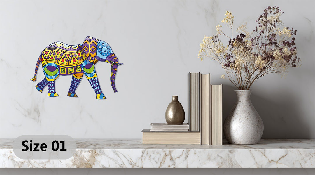 Colorful Tribal Elephant Metal Wall Art – Bohemian Animal-Inspired Home Decor