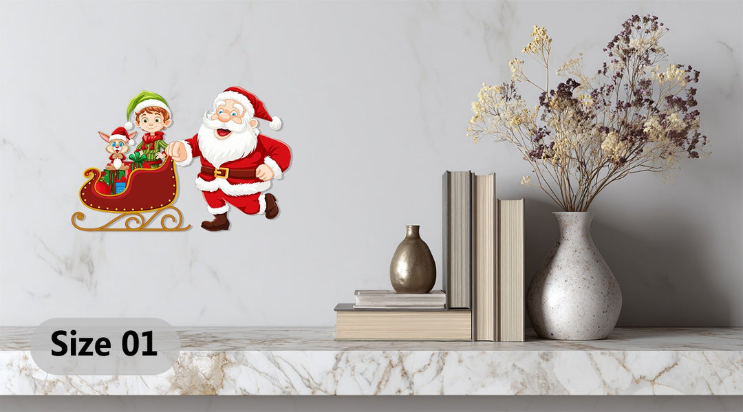 سانتا وجولة الزلاجة مع الجان - لوحة جدارية لعيد الميلاد