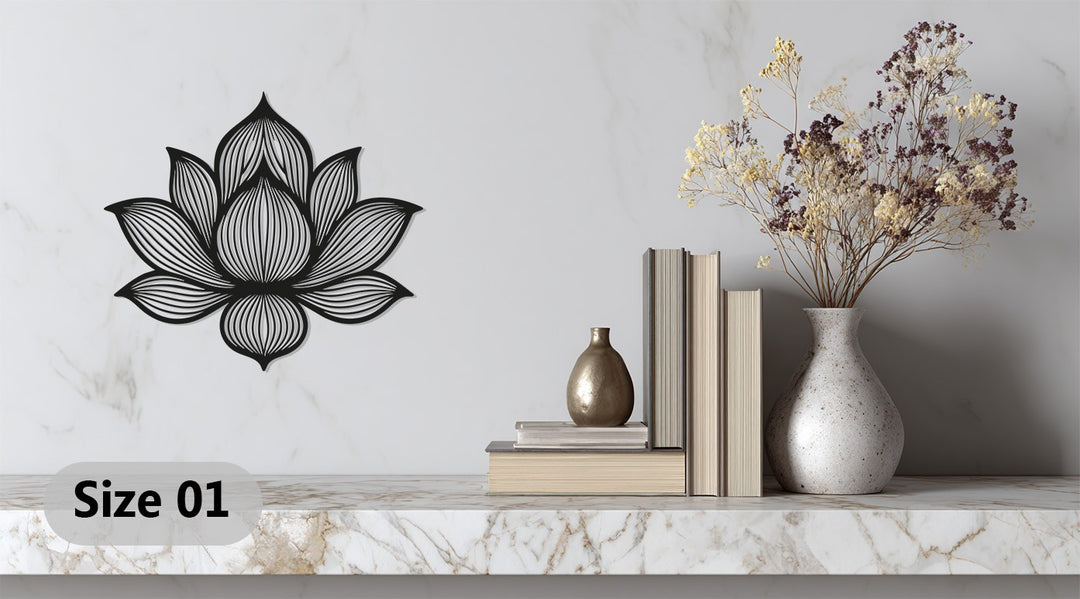 Lotus Flower Metal Wall Art – Modern Black Sacred Geometry Décor