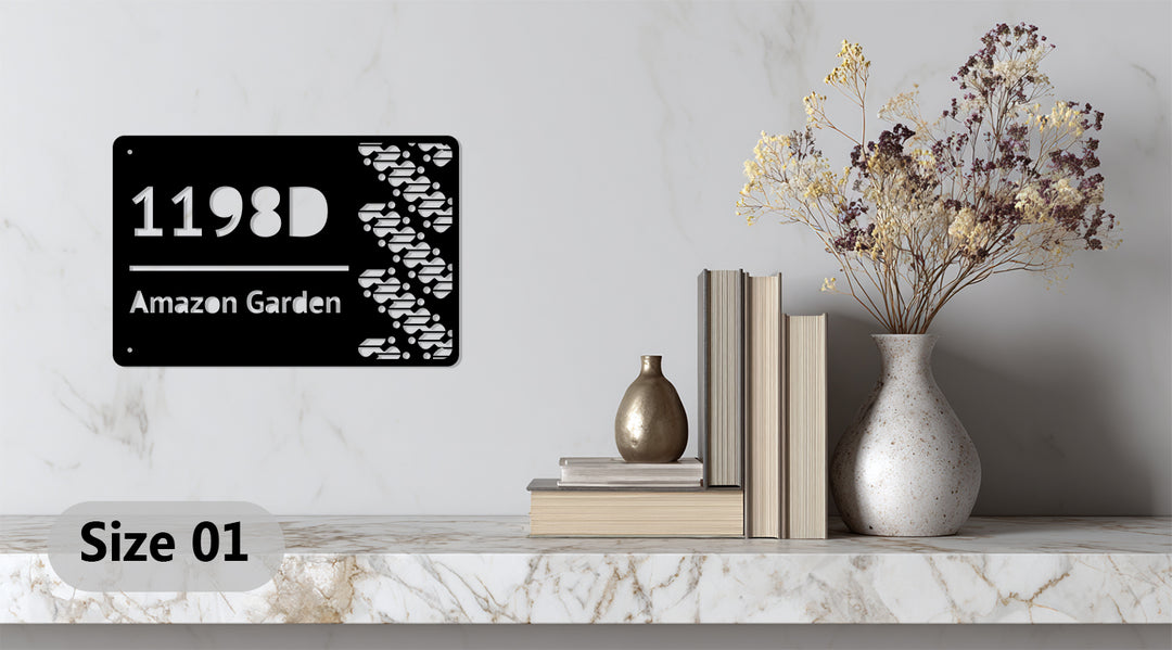 Custom Metal Address Plaque – Modern House Number Sign with Decorative Pattern