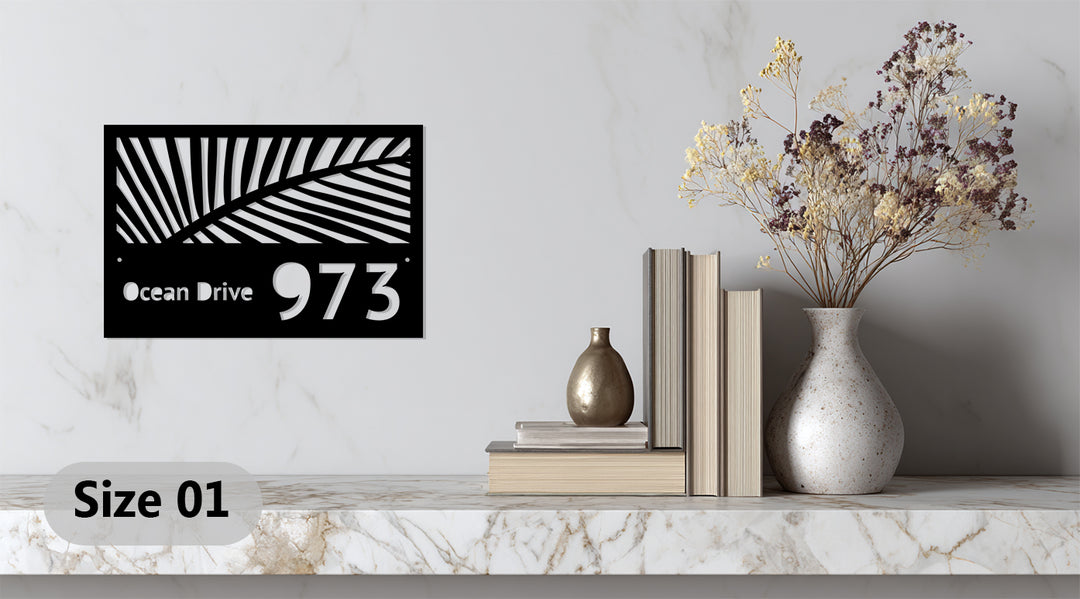 Custom Metal Address Sign – Tropical Palm Leaf House Number Plaque