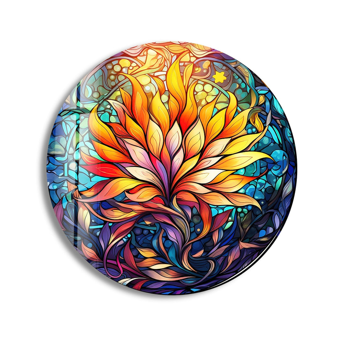 Yellow Floral Mandala Round Glass Wall Art  print on glass, glass printed photos