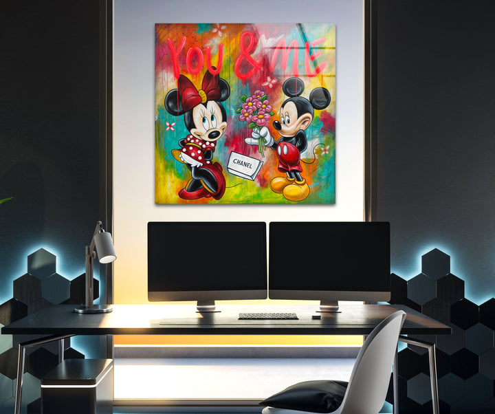 You & Me Mickey Mouse Glass Wall Art print picture on glass, Tempered Glass Wall Art
