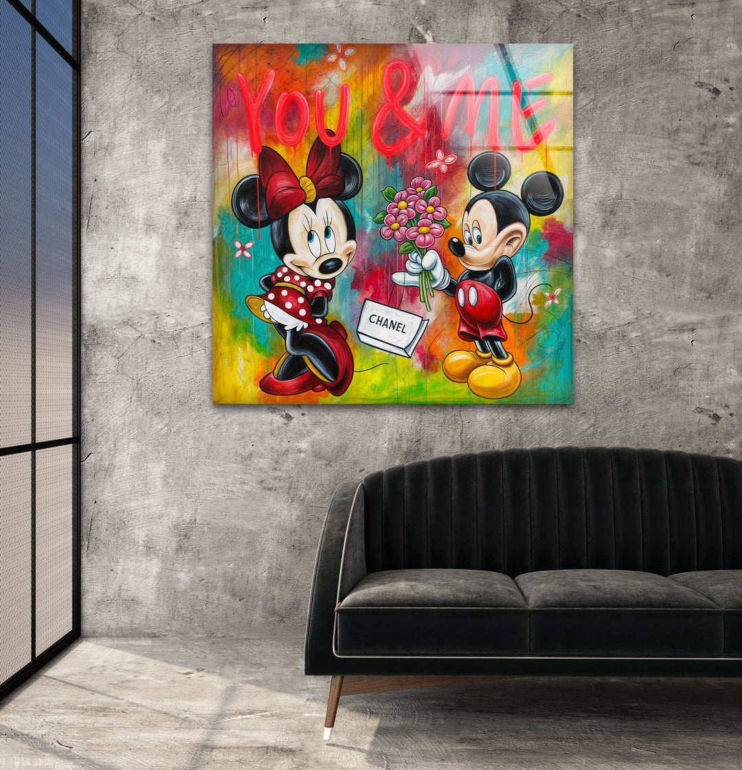 You & Me Mickey Mouse Glass Wall Art picture on glass wall art, photos printed on glass
