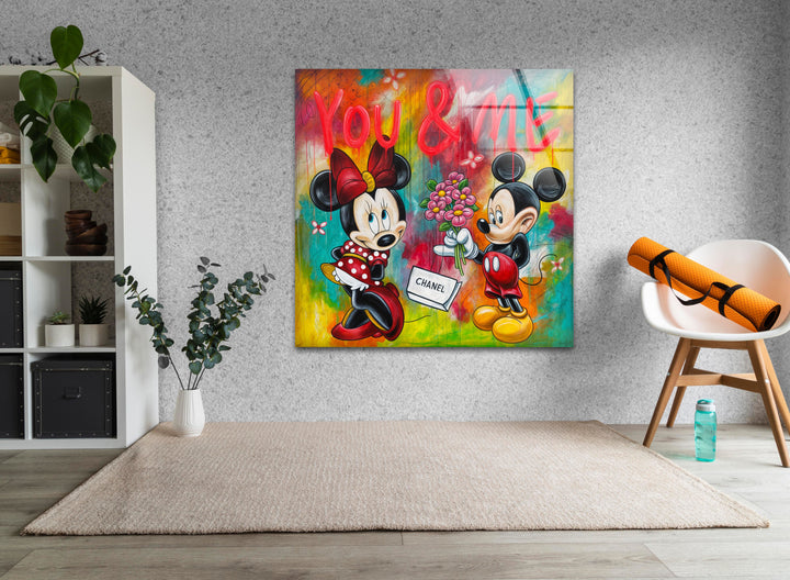 You & Me Mickey Mouse Glass Wall Art print on glass, glass printed photos
