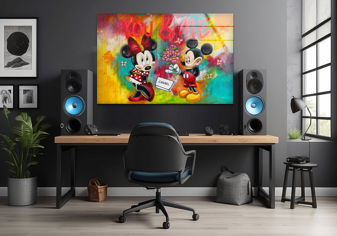 You & Me Mickey Mouse Glass Wall Art glass wall decor, glass wall art decor
